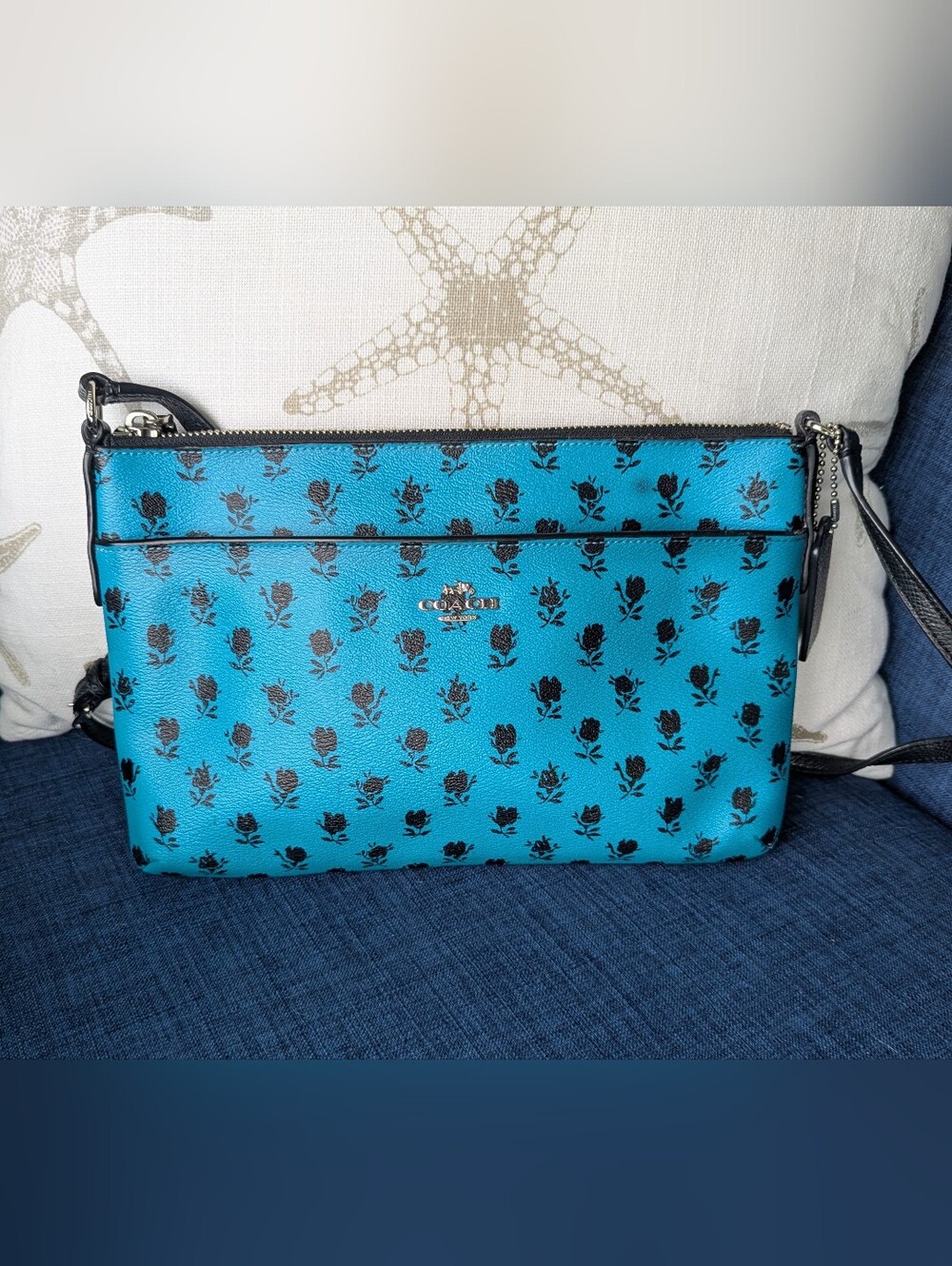 Coach Turquoise Floral Print Crossbody Bag